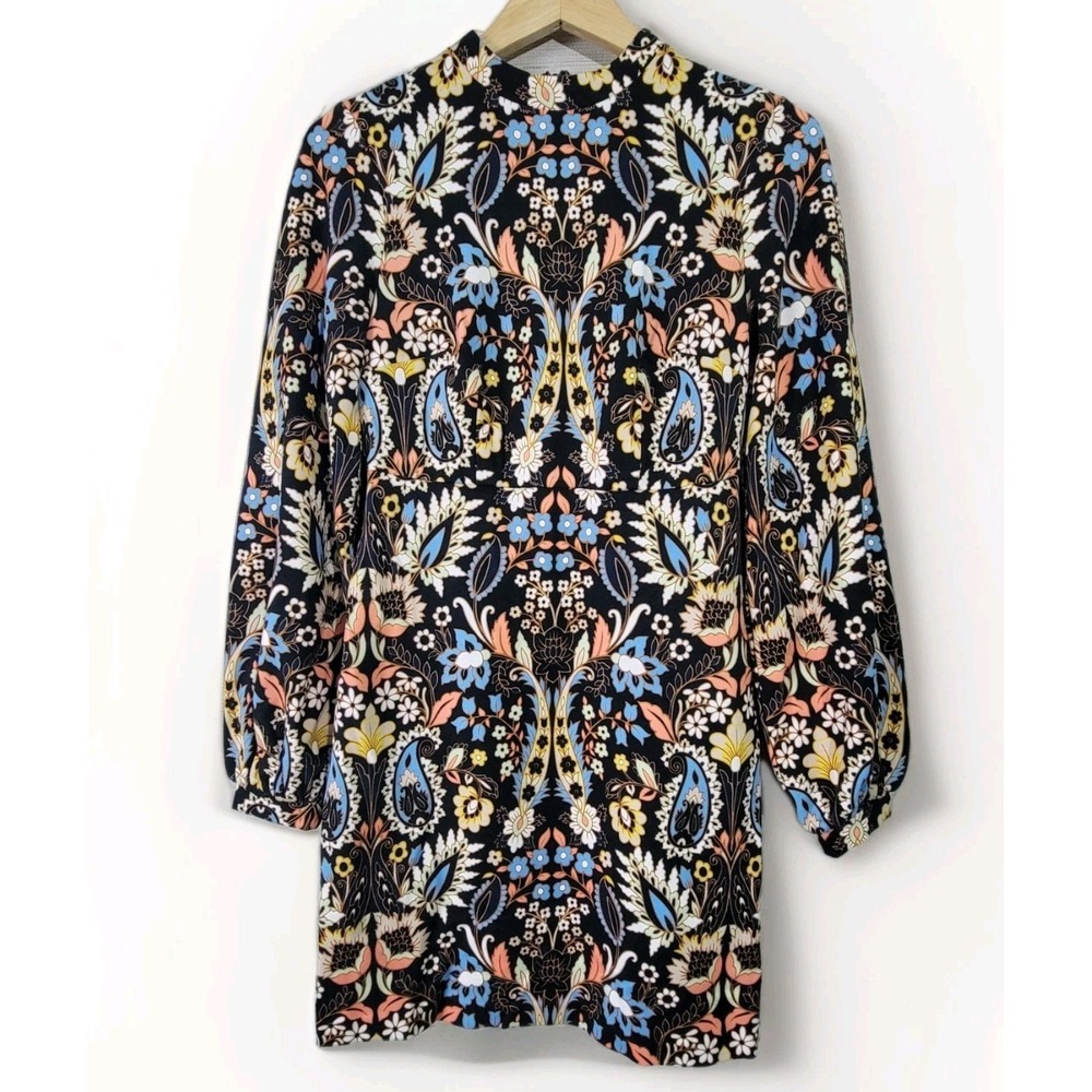 Boden Women's Dress Floral Paisley Long Sleeve Black Midi UK 6 US 2 Boho